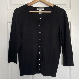 White House | Black Market black cardigan with jeweled buttons